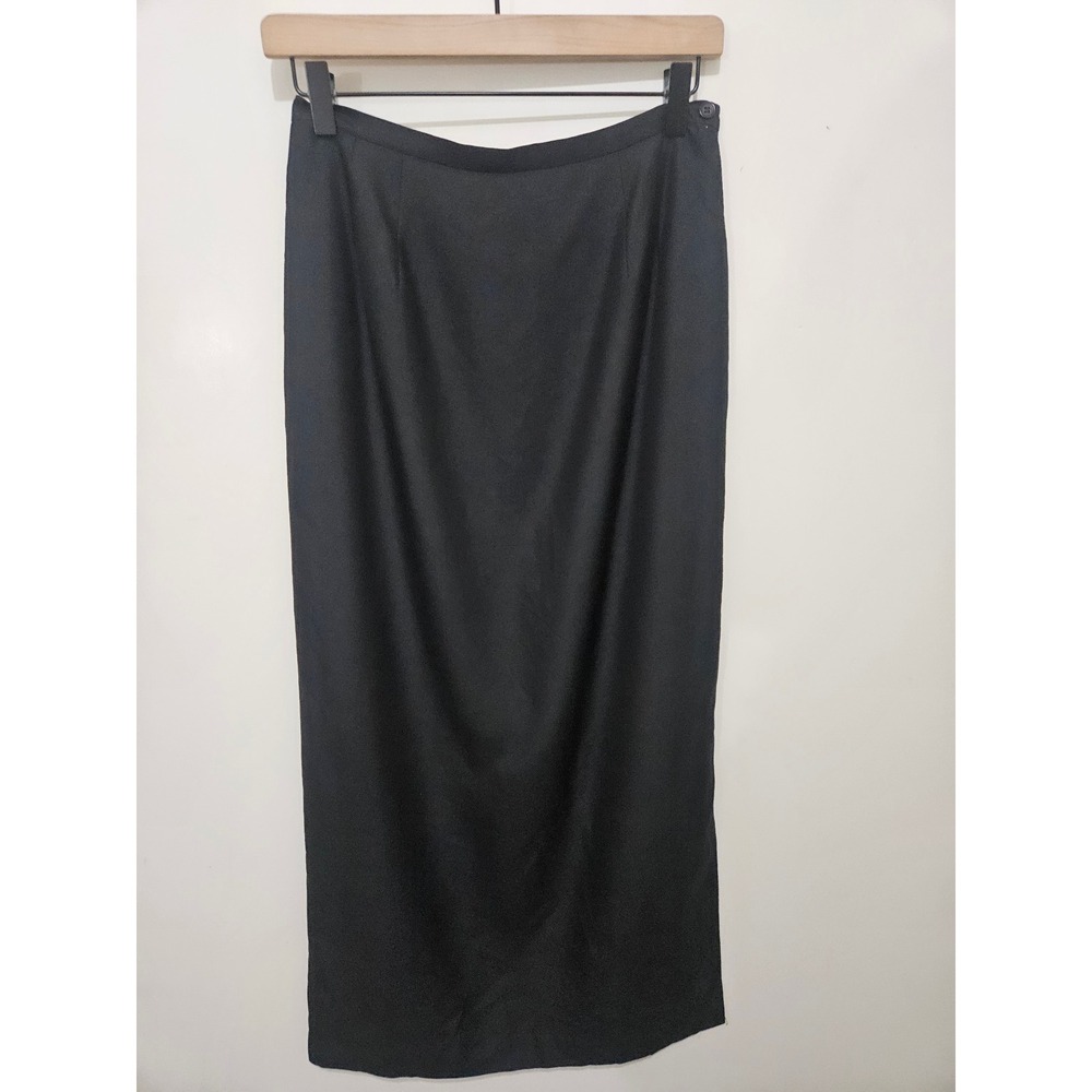 Talbots Pure Silk Black Midi Skirt Side Zip Lined Office Formal Size 6 vintage